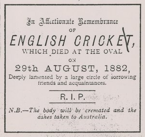 Ogłoszenie z „Sporting Times” z sierpnia 1882 r., które wprowadziło koncepcję The Ashes autorstwa English School