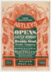 Reklama Astleys Amphitheatre, otwarcie sezonu letniego, 8 kwietnia 1833 r. autorstwa English School