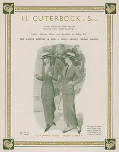 Reklama H Guterbock & Sons, damskich krawców sportowych i specjalistów w strojach jeździeckich (kolor lito) autorstwa English School