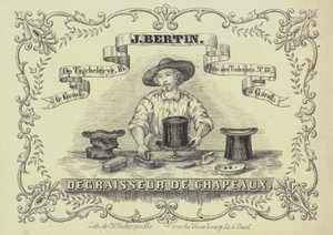 Reklama J Bertin, czyściciel kapeluszy, Gandawa, Belgia (litho) autorstwa English School