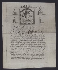 Reklama dla Robertsa, handlarzy suknem, Salisbury Court, Fleet Street, Londyn, gdzie dr Anthony Daffy przygotował swój Elixir Salutis (grafika) autorstwa English School