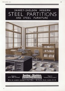 Reklama stalowych przegród Sankey-Sheldon, 1937 autorstwa English School