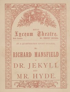 Karta reklamowa Lyceum Theatre, Dr Jekyll i Mr Hyde z Richardem Mansfieldem w rolach głównych autorstwa English School