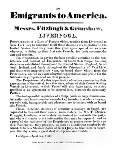 Reklama statków pakietowych do Ameryki, 1839 (papier drukowany) autorstwa English School