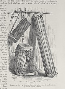 Bębny afrykańskie, z „Historii ludzkości”, t. III, autorstwa prof. Friedricha Ratzela, 1898 autorstwa English School