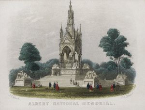 Albert Memorial, Kensington Gardens, Londyn (kolorowy grawerunek) autorstwa English School