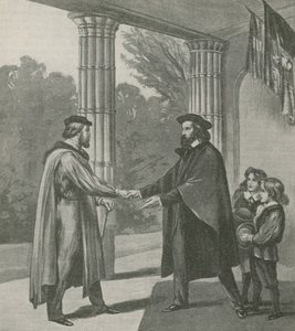 Alfred, Lord Tennyson, witający Giuseppe Garibaldiego w swoim domu na wyspie Wight autorstwa English School