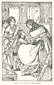Alfred Wielki i jego matka (litografia) autorstwa English School