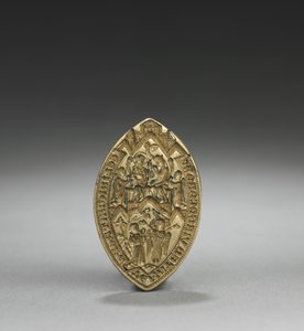 Pieczęć w kształcie migdała: Koronacja Dziewicy z klęczącym mnichem, 1300s autorstwa English School