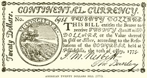 Amerykański banknot dwudziestodolarowy (1775) autorstwa English School