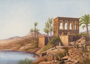 Egipska świątynia nad Nilem, Philae (kolorowa litografia) autorstwa English School