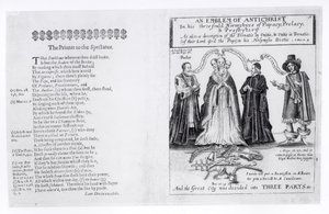 Godło Antychrysta w jego potrójnych hierarchiach papiestwa, prałatury i prezbiterium, 1649 autorstwa English School