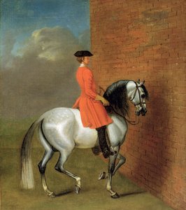 Ćwiczenie w Haute Ecole: Przejście w lewo wzdłuż ściany, według Johna Venderbanka (1694-1739) przypisywanego wcześniej Jamesowi Seymourowi (1702-52)