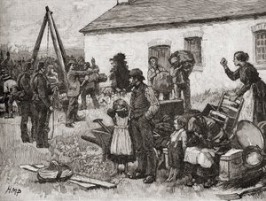 Irlandzka rodzina zostaje eksmitowana z domu z powodu niepłacenia czynszu, Irlandia autorstwa English School