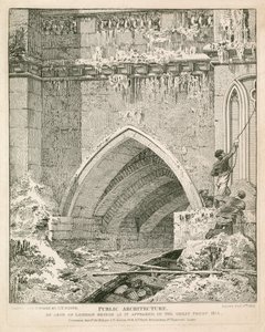 Łuk starego mostu londyńskiego, jaki pojawił się podczas Wielkiego Mrozy, 1814 autorstwa English School