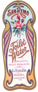 Etykieta perfum w stylu secesyjnym dla „wody toaletowej san remo”, ok. 1900 autorstwa English School