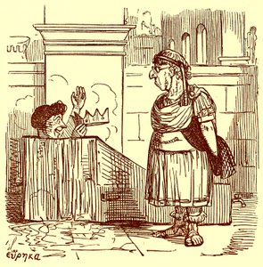 Archimedes biorący ciepłą kąpiel, ilustracja z The Comic History of Rome autorstwa Gilberta Abbotta a Becketta, opublikowana ok. 1850 r. (obraz ulepszony cyfrowo) autorstwa English School