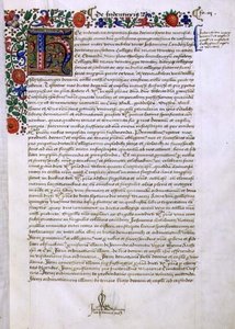 Archiwum 9432 f.3 Strona tekstu z iluminowanym inicjałem „H”, z Księgi Fundacji Roberta Sherborne lub Shirburn (ok.1450-1536) Biskup Chichester (welum) autorstwa English School