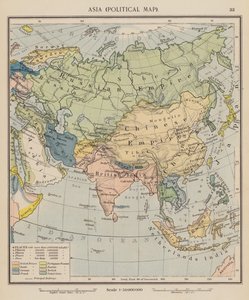 Azja, mapa polityczna (kolorowa litografia) autorstwa English School
