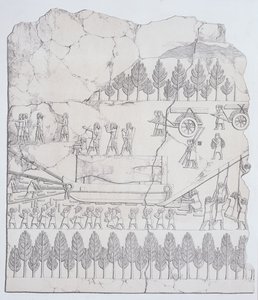 Asyryjczycy przenoszący skrzydlatego byka na saniach z Niniwy i jej szczątków Austen Henry Layard (1817-94) opublikowany 1849 autorstwa English School