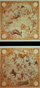 Kalendarz astrologiczny, znaki zodiaku, ok. 1660 r. (ręcznie barwiony grawerunek) autorstwa English School