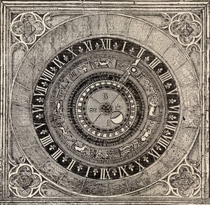Zegar astronomiczny w pałacu Hampton Court, z Historii pałacu Hampton Court w Tudor Times autorstwa Ernesta Law, opublikowany w Londynie 1885 autorstwa English School