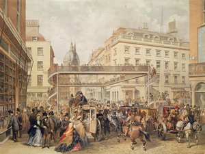 U dołu Ludgate Hill, Londyn, wyd. i wydrukowane przez Kell Brothers, ok. 1860 autorstwa English School