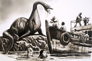 Atak prehistorycznego gada autorstwa English School