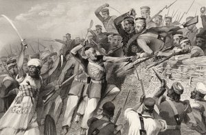 Atak buntowników na baterię Redan w Lucknow, 30 lipca 1857, z „Historii buntu indyjskiego”, opublikowanej w 1858 autorstwa English School