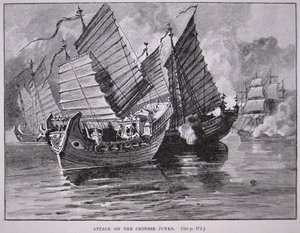 Atak na chińską dżonkę w 1841 roku (lito) autorstwa English School