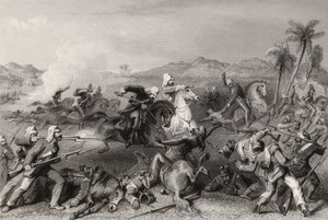 Atak nieregularnej kawalerii generała Nicholsona na buntowników z Sealcote w 1857 r., z „Historii indyjskiego buntu” opublikowanej w 1858 r. autorstwa English School