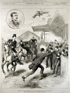 Próba zastrzelenia królowej na stacji kolejowej Windsor, z „The Illustrated London News”, 11 marca 1882 autorstwa English School