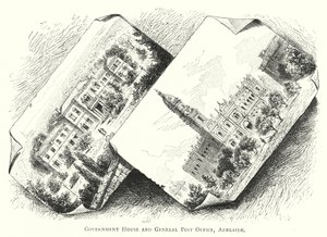 Australia: Government House and General Post Office, Adelaide (grawerowanie) autorstwa English School
