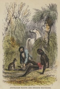 Australijski Native i Angielski Podróżnik (kolorowy grawerunek) autorstwa English School