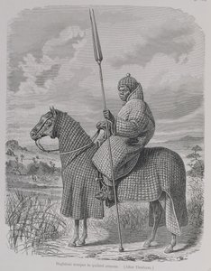 Żołnierz Baghirmi w pikowanej zbroi, z „Historii ludzkości”, t. III, prof. Friedricha Ratzela, 1898 (rycina) autorstwa English School