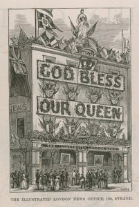 Baner zdobiący ilustrowane londyńskie biura informacyjne autorstwa English School