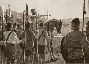 Bannockburn: Bruce przegląda swoje wojska przed bitwą, ilustracja z Cassells Illustrated History of England (zdjęcie w sepii) autorstwa English School