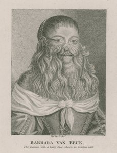 Barbara Van Beck, kobieta o włochatej twarzy, pokazana w Londynie, 1668 autorstwa English School