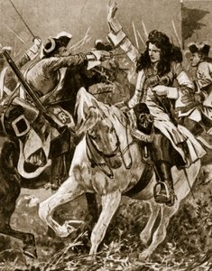 Bitwa pod Malplaquet, 11 września 1709: Kawaler St. George ranny podczas wojny o sukcesję hiszpańską; autorstwa English School