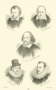 Ben Jonson, George Buchanan, William Shakespeare, Lord Bacon, Edmund Spenser autorstwa English School
