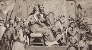 Bertha, żona Aethelberta, króla Kentu (lito) autorstwa English School