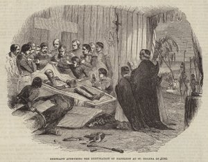 Bertrand uczestniczący w ekshumacji Napoleona na St Helena w 1840 r. autorstwa English School