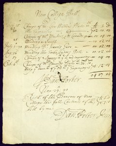 Rachunek Daniela Portera do New College, 1690 autorstwa English School