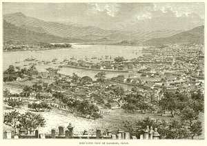 Widok z lotu ptaka na Nagasaki, Japonia autorstwa English School