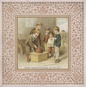 Kartka urodzinowa (chromolitho) autorstwa English School