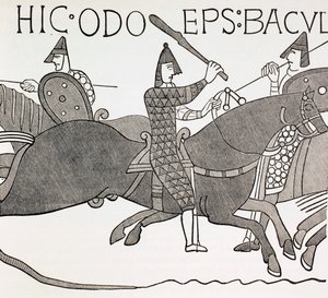 Biskup Eudes trzymający batutę urzędu w bitwie pod Hastings, c.1880 autorstwa English School