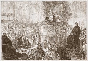 Biskup Lodi przemawia na procesie Hussa, ilustracja z Historii protestantyzmu Jamesa Aitkena Wylie (1808-1890), wyd. 1878 autorstwa English School