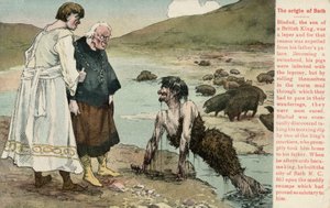Bladud, legendarny król Brytyjczyków, o którym mówiono, że założył miasto Bath (kolor lito) autorstwa English School