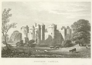 Zamek Bodyham, Sussex (grawerowanie) autorstwa English School