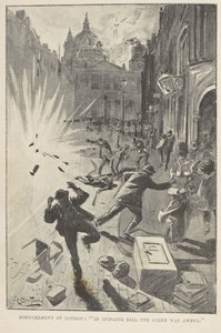 Bombardowanie Londynu: „W Ludgate Hill scena była okropna”, ilustracja z okładki z „Wielkiej wojny w Anglii w 1897” autorstwa Williama Le Queux autorstwa English School